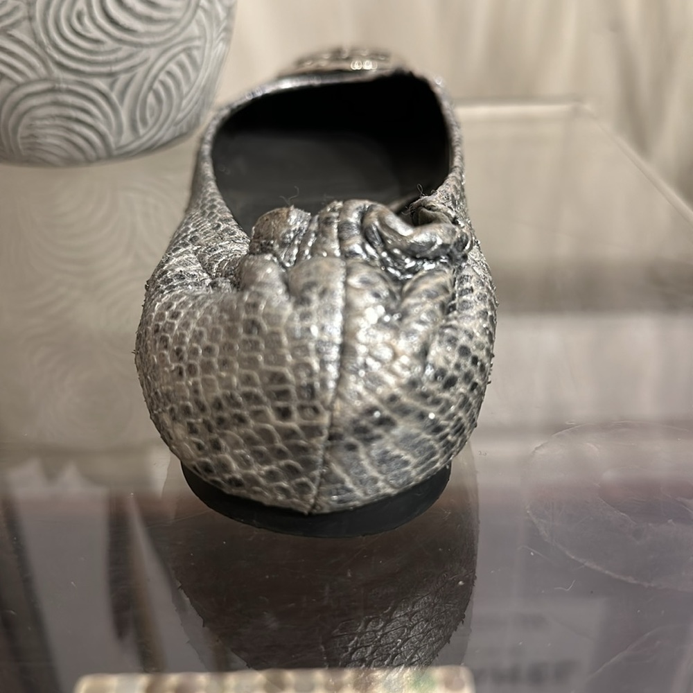 Tory Burch Reva Silver Embossed Python Ballet Fla… - image 7